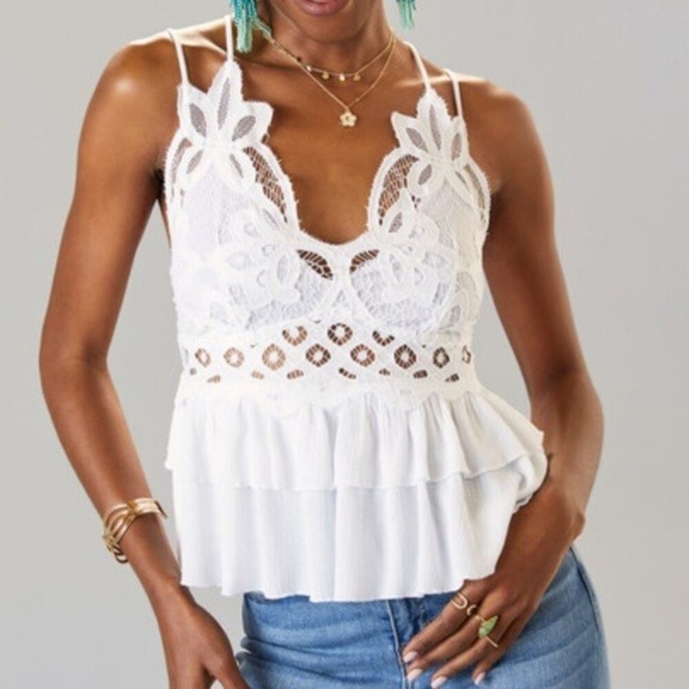 White Lace Baby Doll Cross Strap Tank Top M Fairy Dainty Angel Coquette Romantic